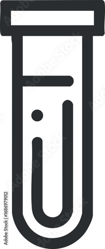 Simple black and white vector icon of a laboratory test tube used for scientific experiments and research.