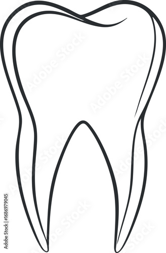 Simple black and white outline illustration of a tooth showing dental anatomy and shape