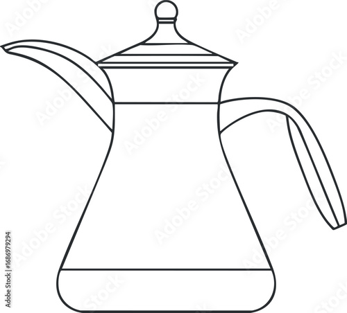 Outline illustration of a classic coffee pot with a handle and spout for brewing and pouring beverages