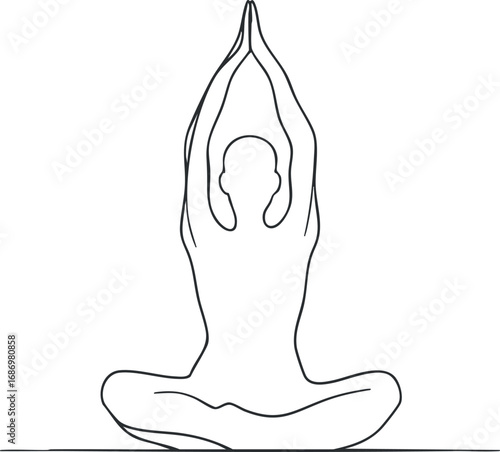 Silhouette of a person sitting cross-legged in a yoga meditation pose with hands raised and palms together