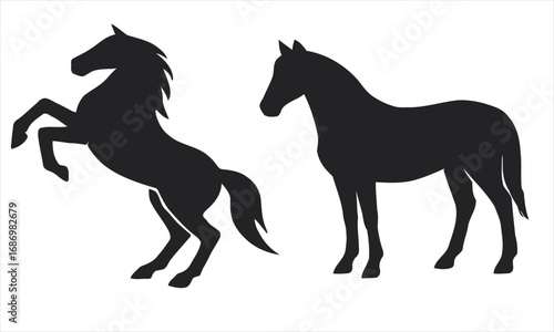 Horse Silhouettes Set: Rearing and Standing Equine Vector Graphic Icons