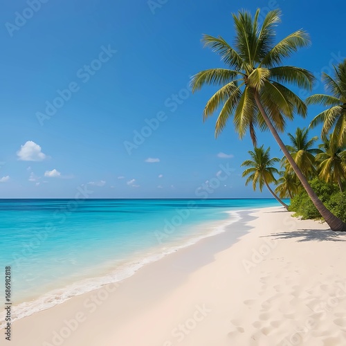 Wallpaper Mural Idyllic tropical beach with white sand, turquoise ocean, and palm trees on a sunny day Torontodigital.ca