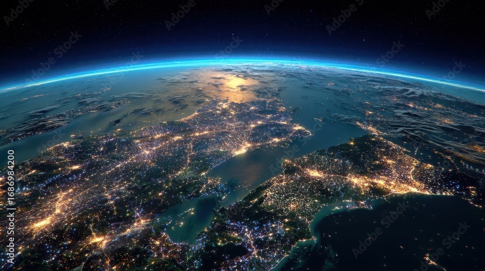 Fototapeta premium europe nighttime lights from space