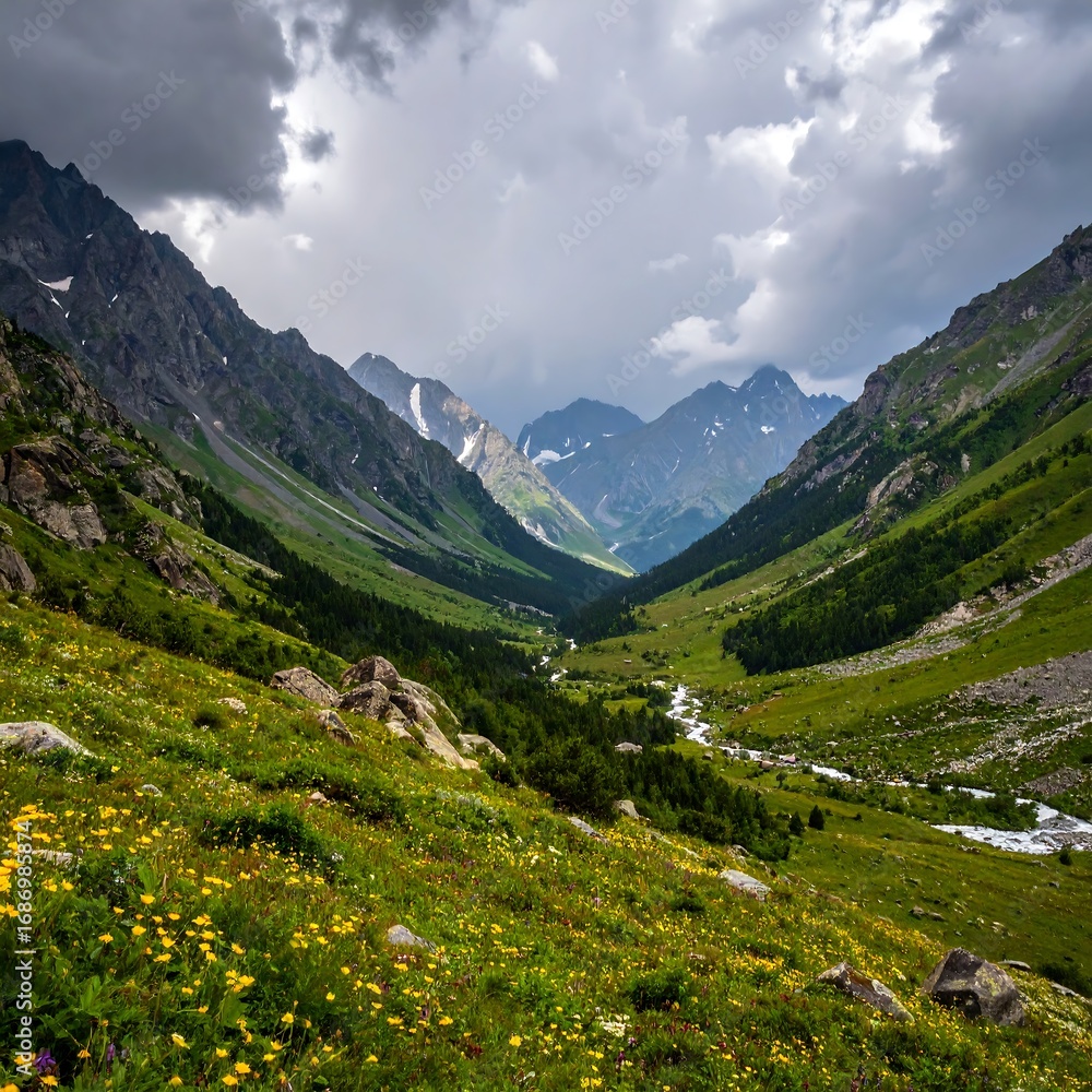 Obraz premium Mountain valley with wildflowers (2)