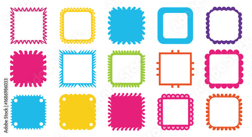Collection of decorative colorful frames in square and rounded shapes for design projects