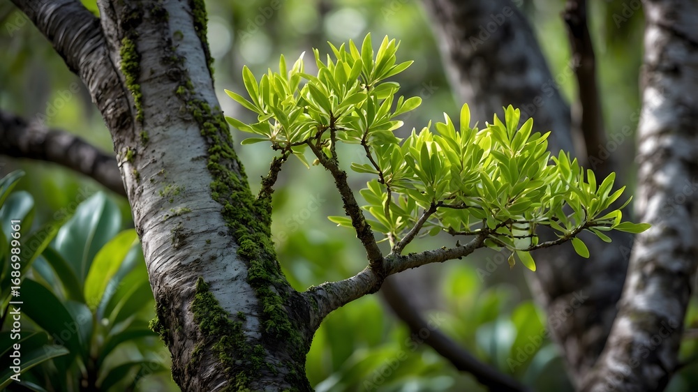 Fototapeta premium Tree with Green Leaves and Moss