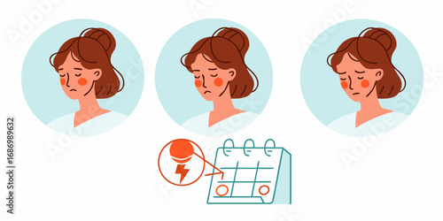 Woman experiencing emotional distress and tracking her menstrual cycle for health monitoring