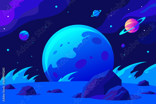 Vibrant cosmic landscape with planets and nebulae