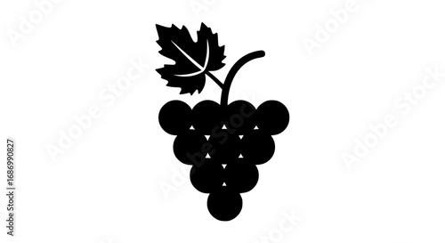 Cluster of ripe grapes with single leaf black white icon