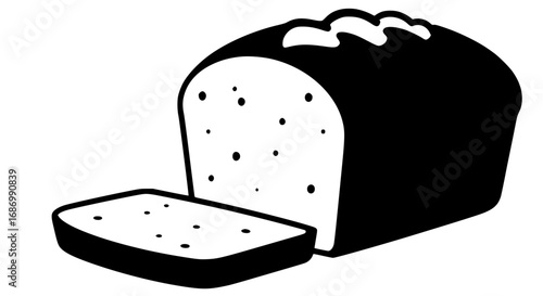 Bread loaf with freshly sliced piece black white 