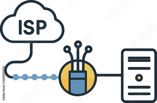 Connecting the digital world this internet backbone illustration shows ISP cloud to server infrastructure
