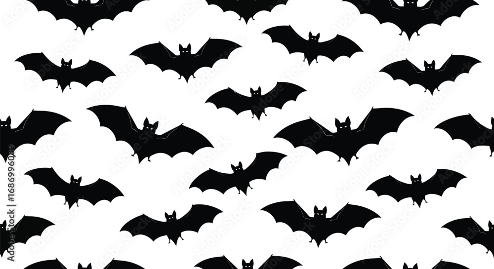 Fototapeta premium Seamless pattern of black bats, perfect for Halloween-themed designs, adding a spooky and festive touch to any project