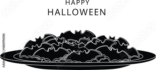 Plate of bat-shaped cookies, a spooky and delicious treat for a happy halloween celebration or party