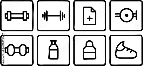 Simple Black and White Fitness Icons exercise workout
