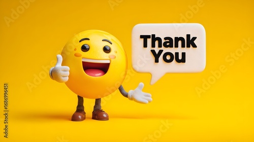 Exuberant Digital Art of an Animated Emoji Expressing Gratitude with Detailed Speech Bubble and Gesture in a Contemporary Style