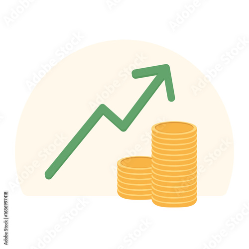 Finance growth chart with coins and arrow up. Business profit increase illustration . Investment success concept