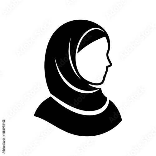black vector icon in the shape of a Muslim hijab