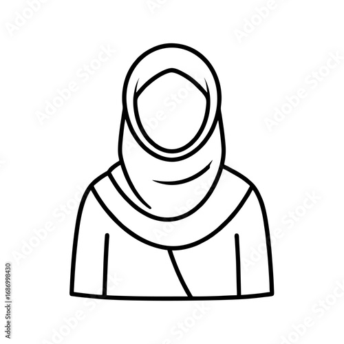 black vector icon in the shape of a Muslim hijab