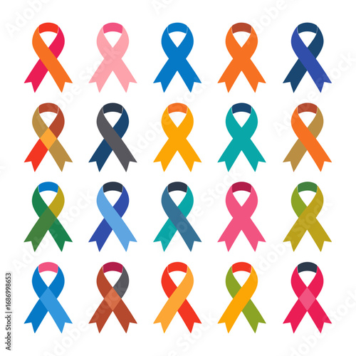 awareness ribbon icon vector set