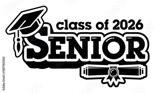 Lettering Class of 2026 for greeting, invitation card. Text for graduation design, congratulation event, T-shirt, party, high school or college graduate. Vector on transparent background
