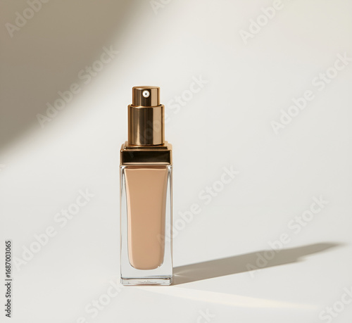 Lipstick, foundation, and brushes are arranged elegantly for a beauty routine. notion of modern vanity, feminine beauty enhancement, personal care, and cosmetics