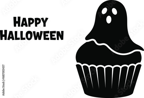 Happy halloween cupcake with ghost festive treat for a spooky celebration, perfect for parties and decorations