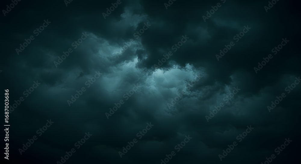 Fototapeta premium Dramatic Teal Storm Clouds: Ominous, Moody, Atmospheric Background Texture