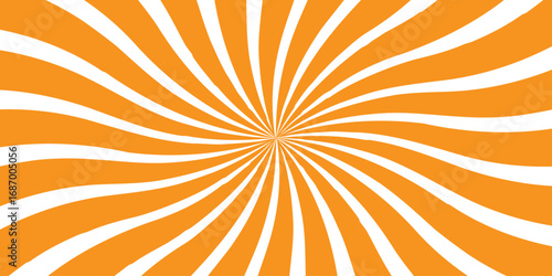 Retro vintage orange sunburst pattern with a grunge texture abstract background. Graphic, and retro-inspired illusion of spinning or depth. Classic vintage sun rays swirling pattern background. orange