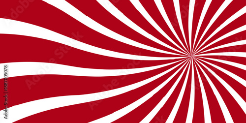 Abstract sunburst pattern with red and white grunge texture stripes creates a vintage illustration backdrop. Abstract background with Classic vintage sun rays swirling pattern background. Vintage beam