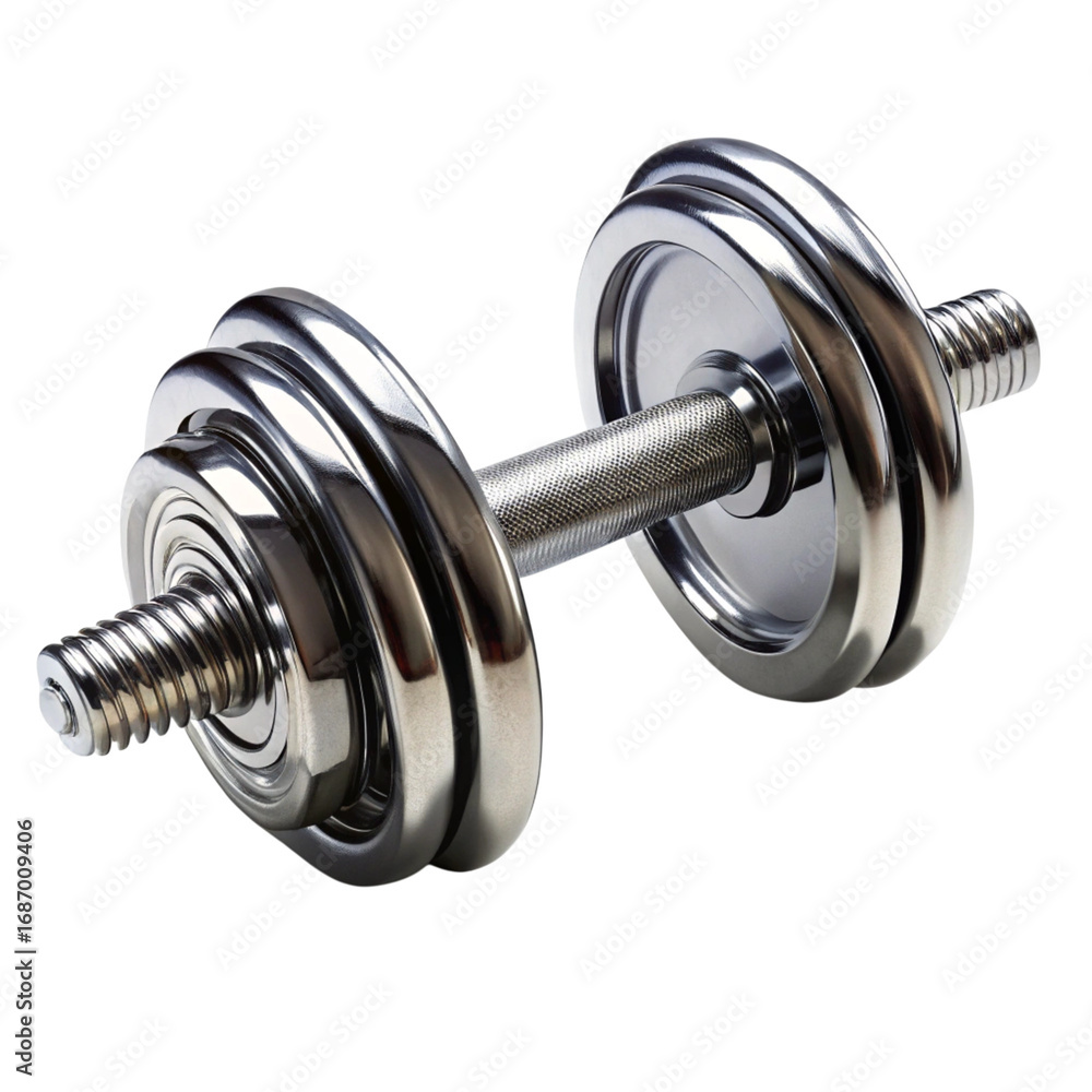 Naklejka premium Shiny Metal Dumbbell Weight for Exercise with Transparent Background on Black Background
