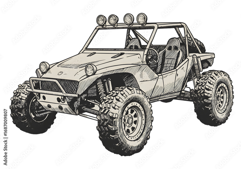 Obraz premium Offroad Buggy Illustration With Black And White Colors On A Transparent Background