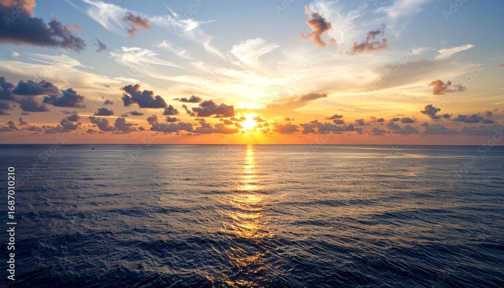 Naklejka premium Sunset over calm ocean water