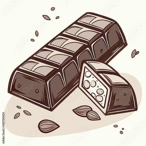 Vector art of isometric chocolate bar with almond vector