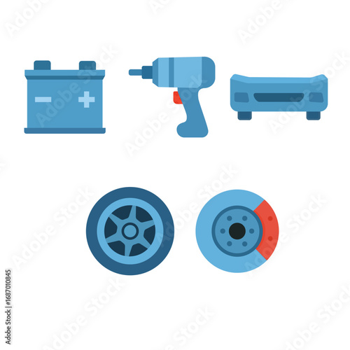 Vector illustration of icons, car service workshop, tools