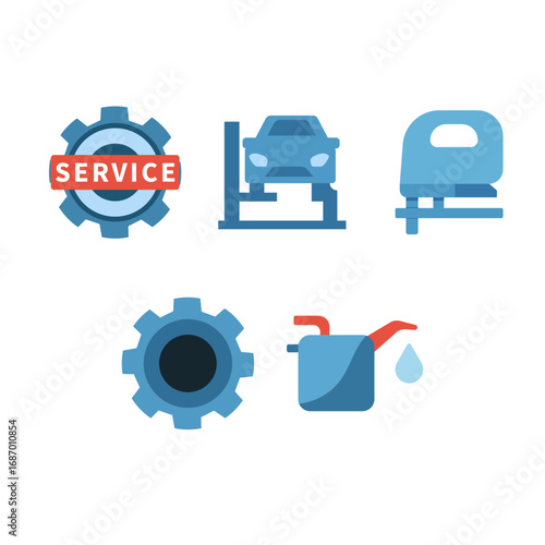 Vector illustration of icons, car service workshop, tools
