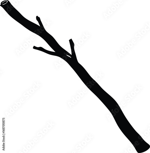 An isolated black silhouette of a tree with a brown stick-like pod and a vanilla bean aroma