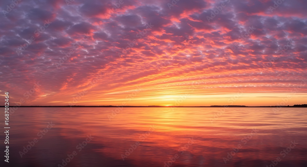 Obraz premium Sunset over calm lake panorama