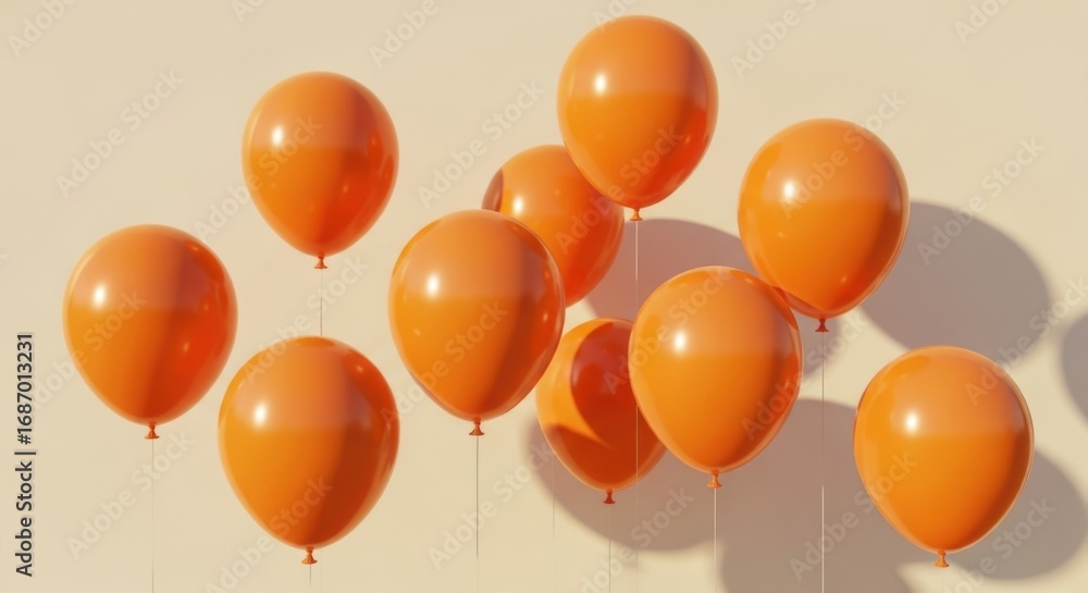 custom made wallpaper toronto digitalOrange Balloons Floating Against Light Beige Wall with Shadows for Celebration or Party Decorations