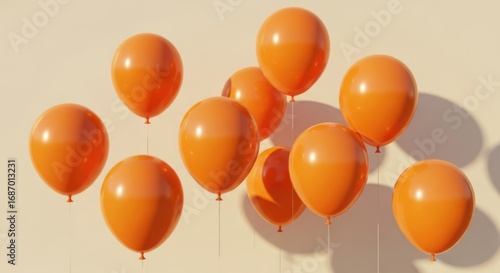 Wallpaper Mural Orange Balloons Floating Against Light Beige Wall with Shadows for Celebration or Party Decorations Torontodigital.ca