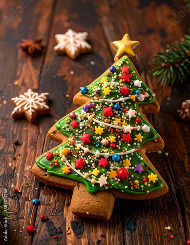 Festive Christmas tree-shaped gingerbread cookie