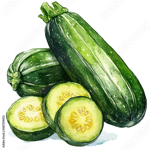 watercolor vector of Zucchini, isolated on a white background.