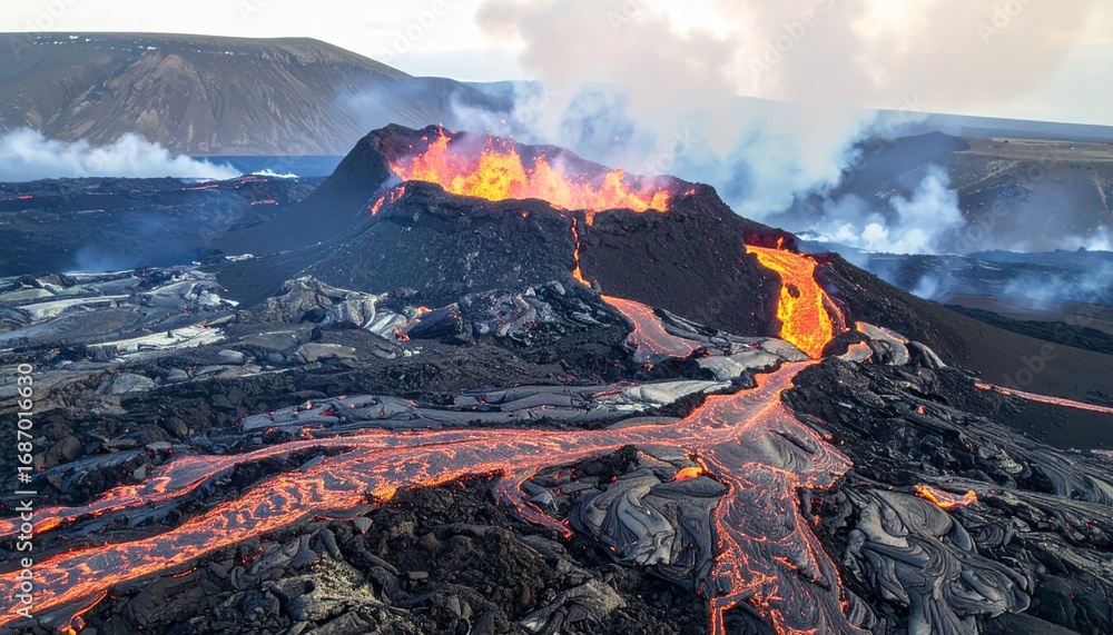 Naklejka premium Volcanic eruption landscape