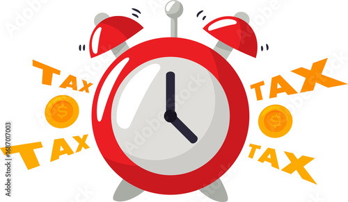 Tax Deadline Reminder with Ringing Alarm Clock and Money, perfect for representing tax deadlines, financial pressure, last-minute filing, or tax season
