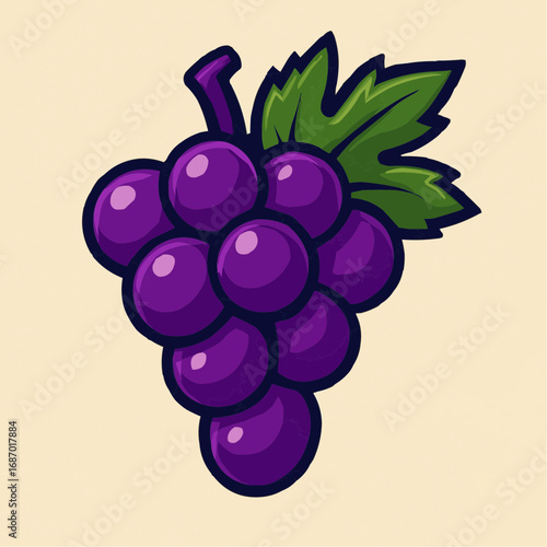 Purple Grape Cartoon: A vibrant illustration showcases a lush bunch of ripe, juicy purple grapes, complete with a verdant leaf and delicate stem. A symbol of health and sweetness.
