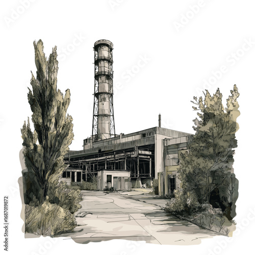 Chernobyl Exclusion Zone. Chernobyl Exclusion Zone watercolor vector illustration