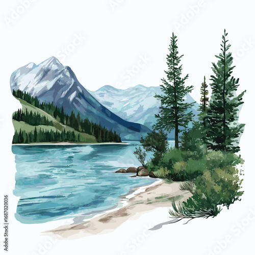 Lake Baikal. Lake Baikal watercolor vector illustration