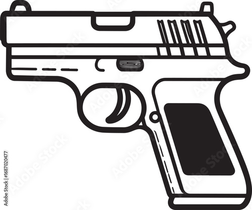 Modern Firearm Gun Weapon Silhouette Vector Graphic for Defense and Protection Art