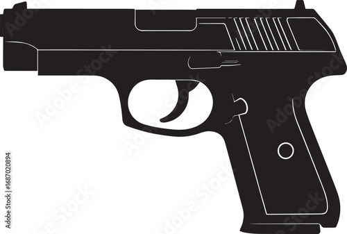 Modern Firearm Gun Weapon Silhouette Vector Graphic for Defense and Protection Art