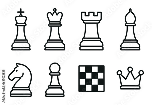 Chess piece icons set on vintage background: king, queen, bishop, rook, knight, pawn