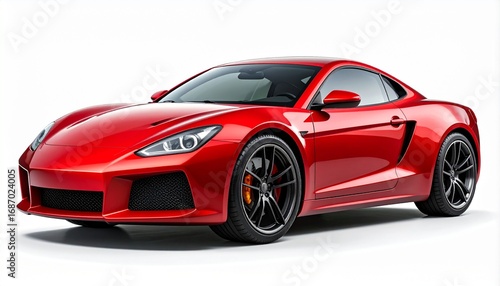 A vibrant red luxury sports coupe showcasing its sleek, modern, and aerodynamic design. A high-performance automobile isolated on a clean white studio background